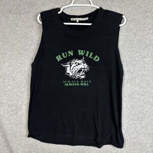 Pam & Gela Equinox Sleeveless T-Shirt Womens Size Medium Run Wild Graphic Black